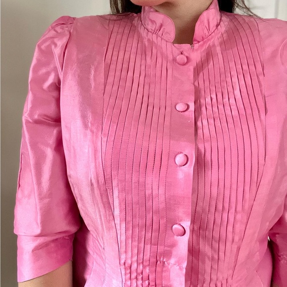 Vintage Pink 100% Thai Silk Shirt w/ Pleats and Ruffles - Picture 2 of 7